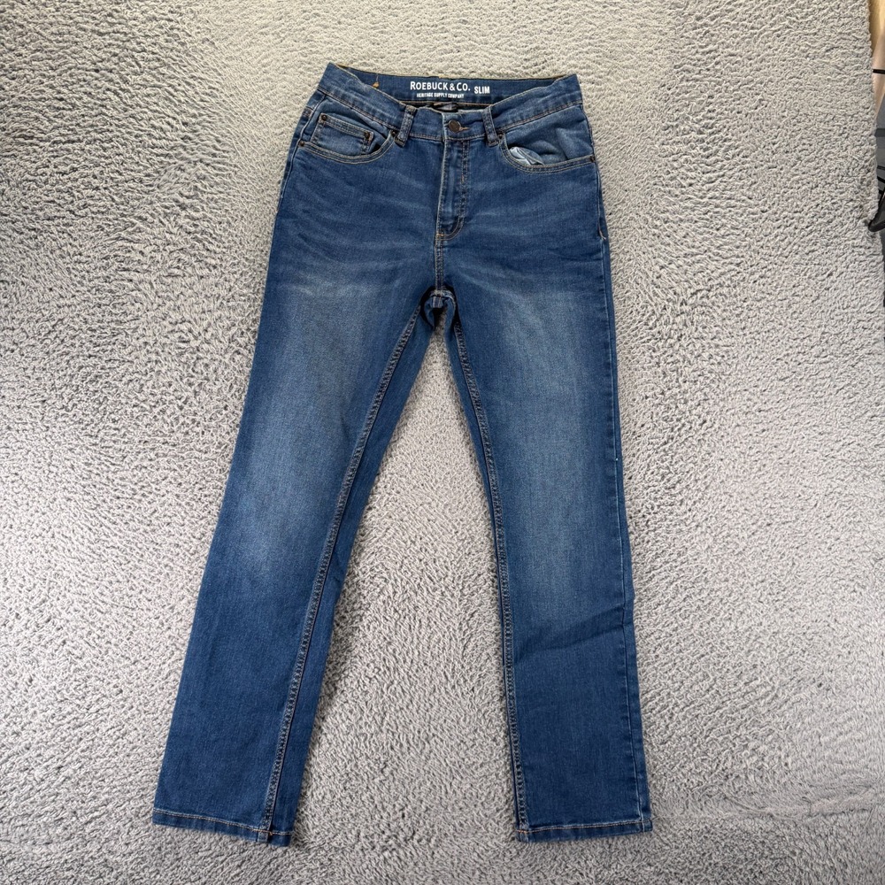 Roebuck Jeans Girls 14 Blue Cotton Denim Straight Leg Slim Fit Faded Stretch